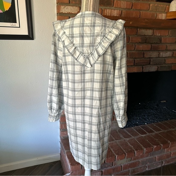 Madewell Plaid Ruffle-Yoke Shirtdress in White Windowpane Sz S - Picture 2 of 9